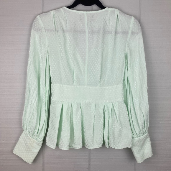 Something Navy Mint Green Long Sleeve V-neck Peplum Wrap Top Polka Dot XXS - Picture 3 of 7